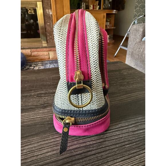 FOSSIL IVY PINK,BLUE,WHITE CANVAS FABRIC COSMETIC BAG,TRAVEL CASE,SHAVING KIT - Picture 6 of 8